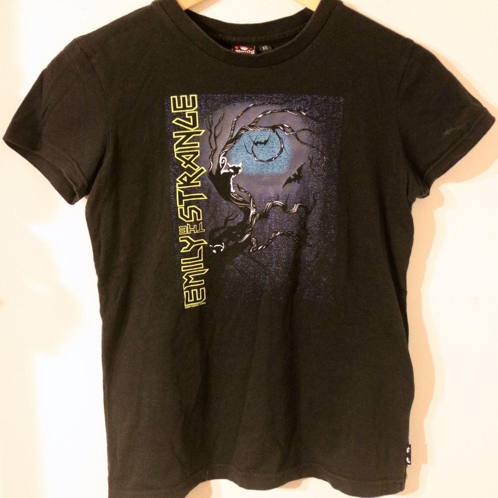 Vintage Emily the Strange T-Shirt. Rare, Sabbath and bats, Iron Maiden parody.